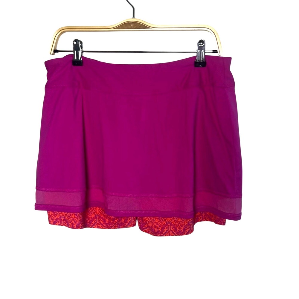 Title Nine Diamalete Skort Size L Paisley Orange Hot‎ Pink Stretch Tennis Skirt
